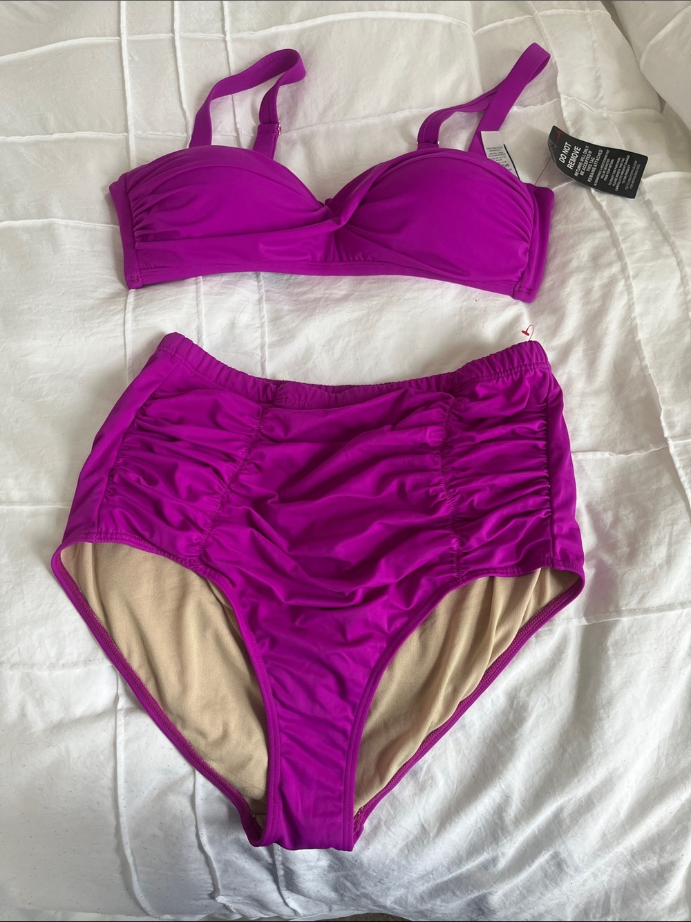 Swimsuits For All Magenta Ruched High Waist Bikini Set